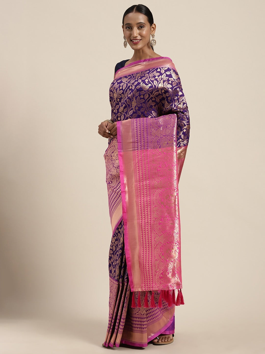 Stylish Banarasi Rama Colour Silk Blend Woven Design Saree