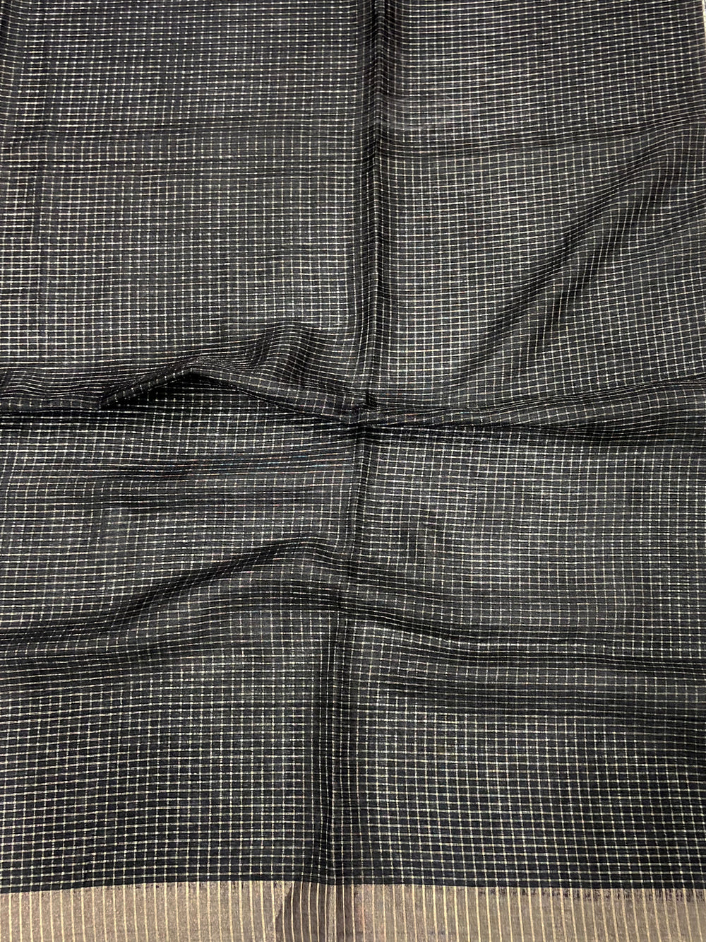 Black Check Tissue Chanderi Kalamkari Saree