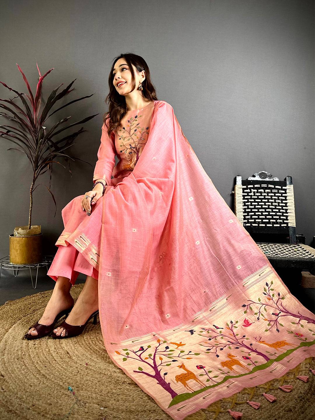 Peach Radiance Handwork Suit Set