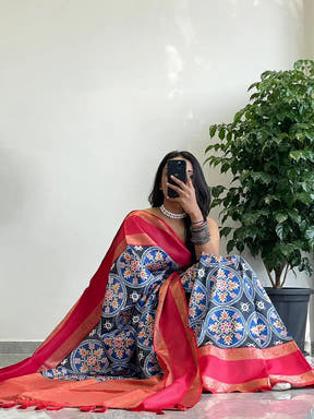 Beautiful Pochampally print saree with soft silk texture