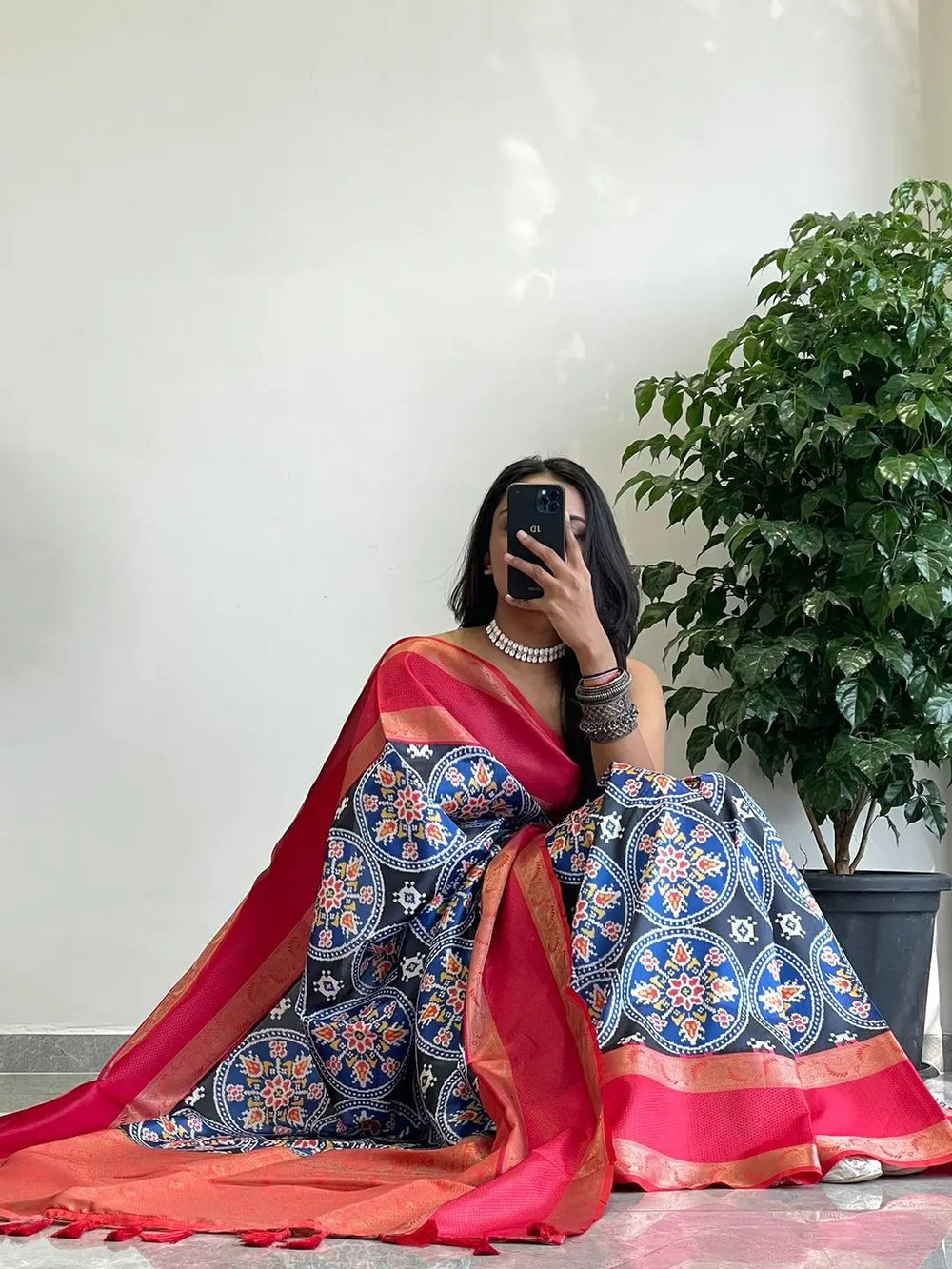Beautiful Pochampally print saree with soft silk texture