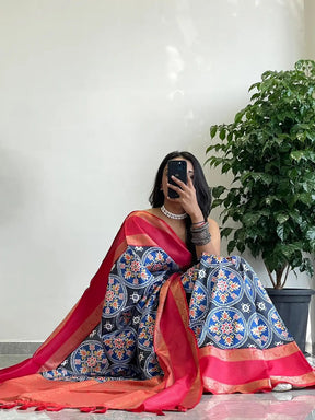 Beautiful Pochampally print saree with soft silk texture