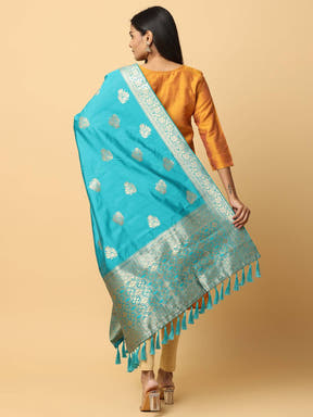 Back view of Rama silk blend woven design dupatta