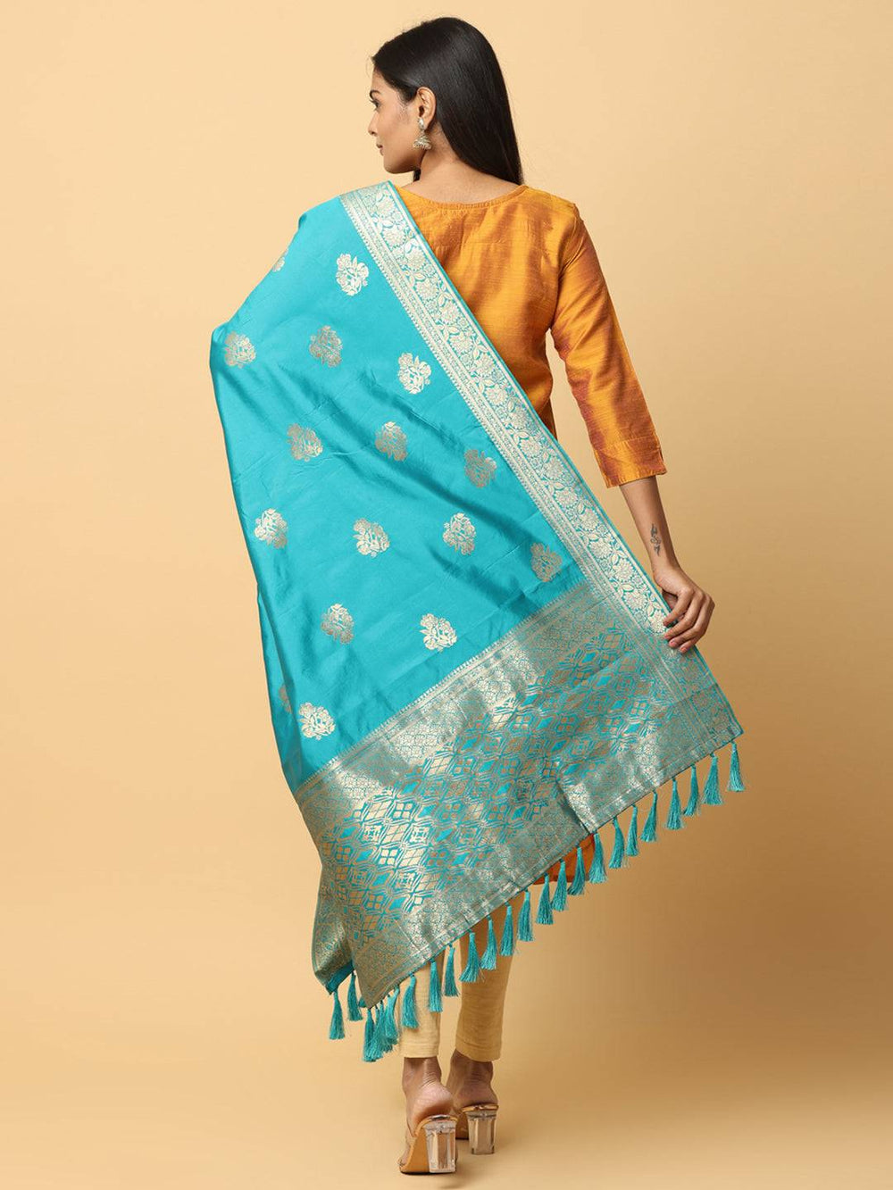 Back view of Rama silk blend woven design dupatta
