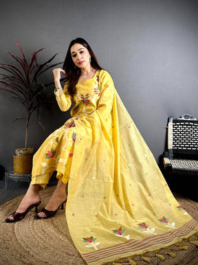 Yellow Floral Heritage Cotton Suit Set