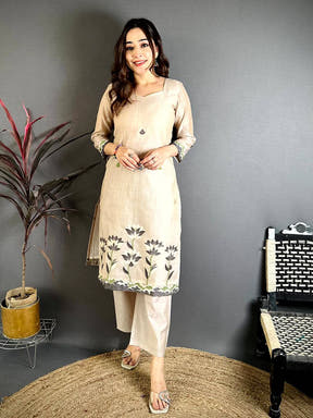 Classic Taupe Floral Cotton Dress