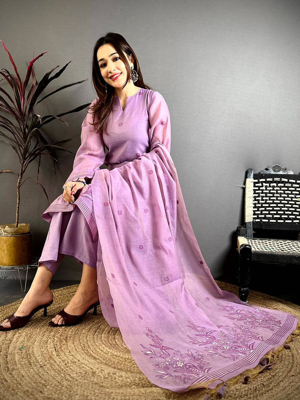 Lavender Hand Embroidered Suit Set