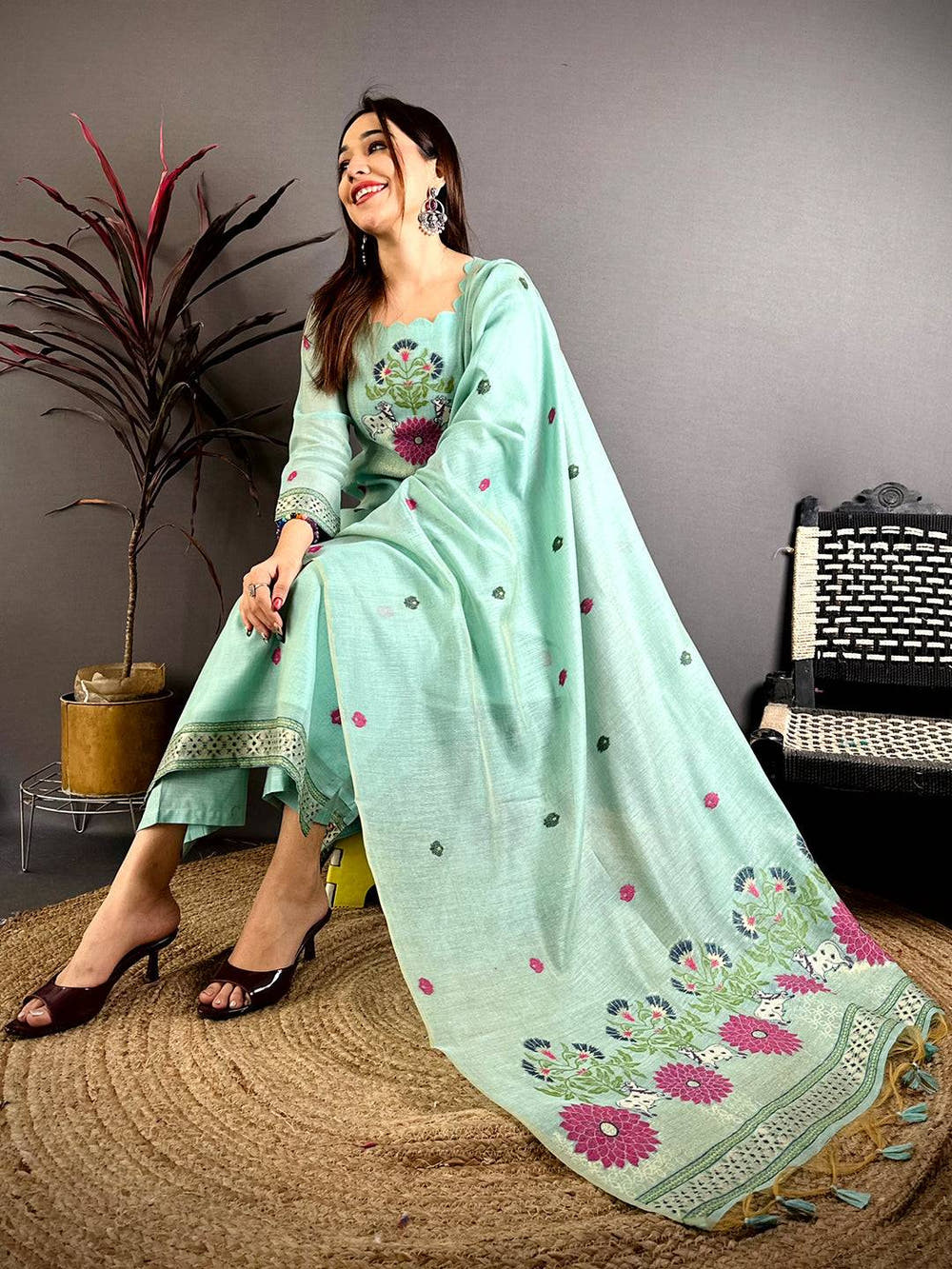 Aqua Classic Floral Cotton Dress