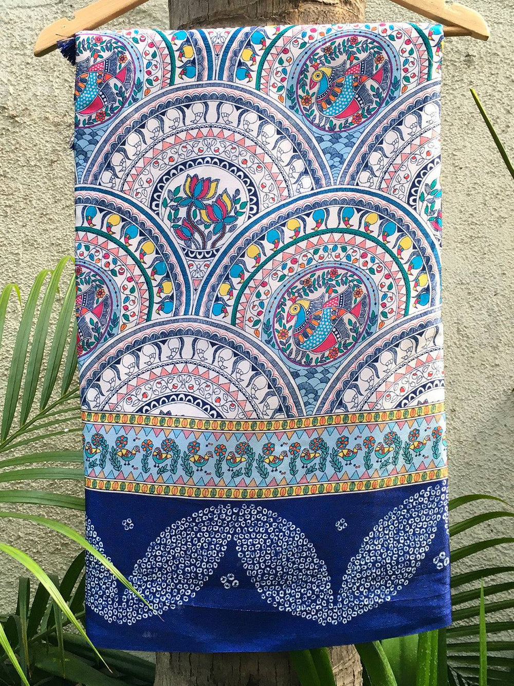 Light Blue Madhubani Digital Print Saree with vibrant patterns