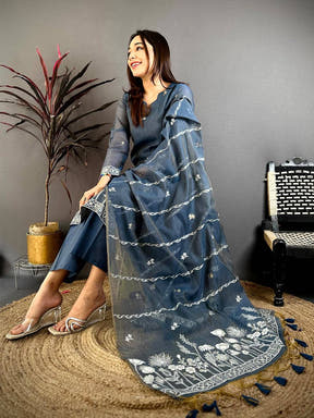 Regal Navy Floral Woven Dress