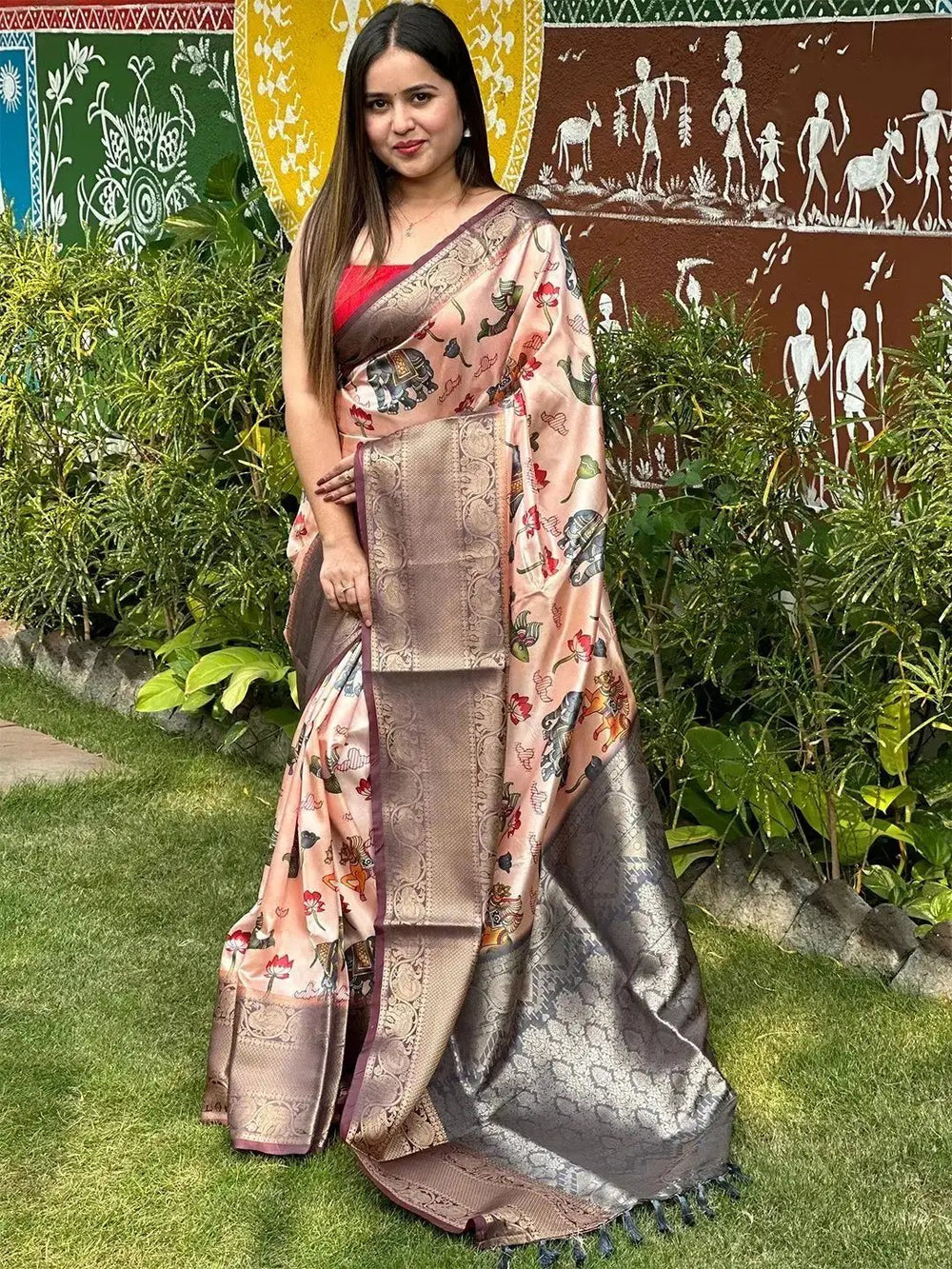 Traditional Kalamkari saree with digital print design