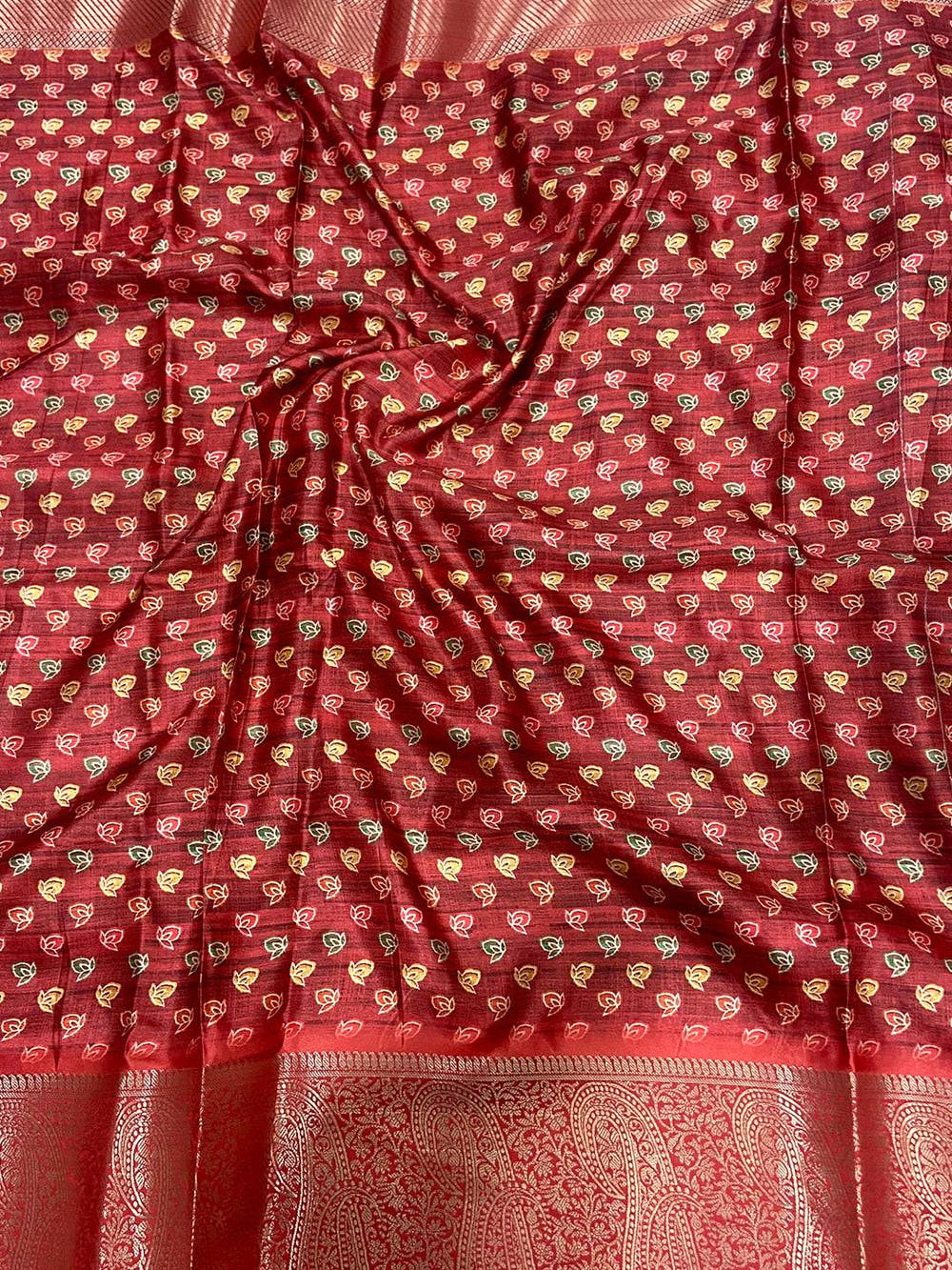 Multi Cherry Satin Kalamkari Saree
