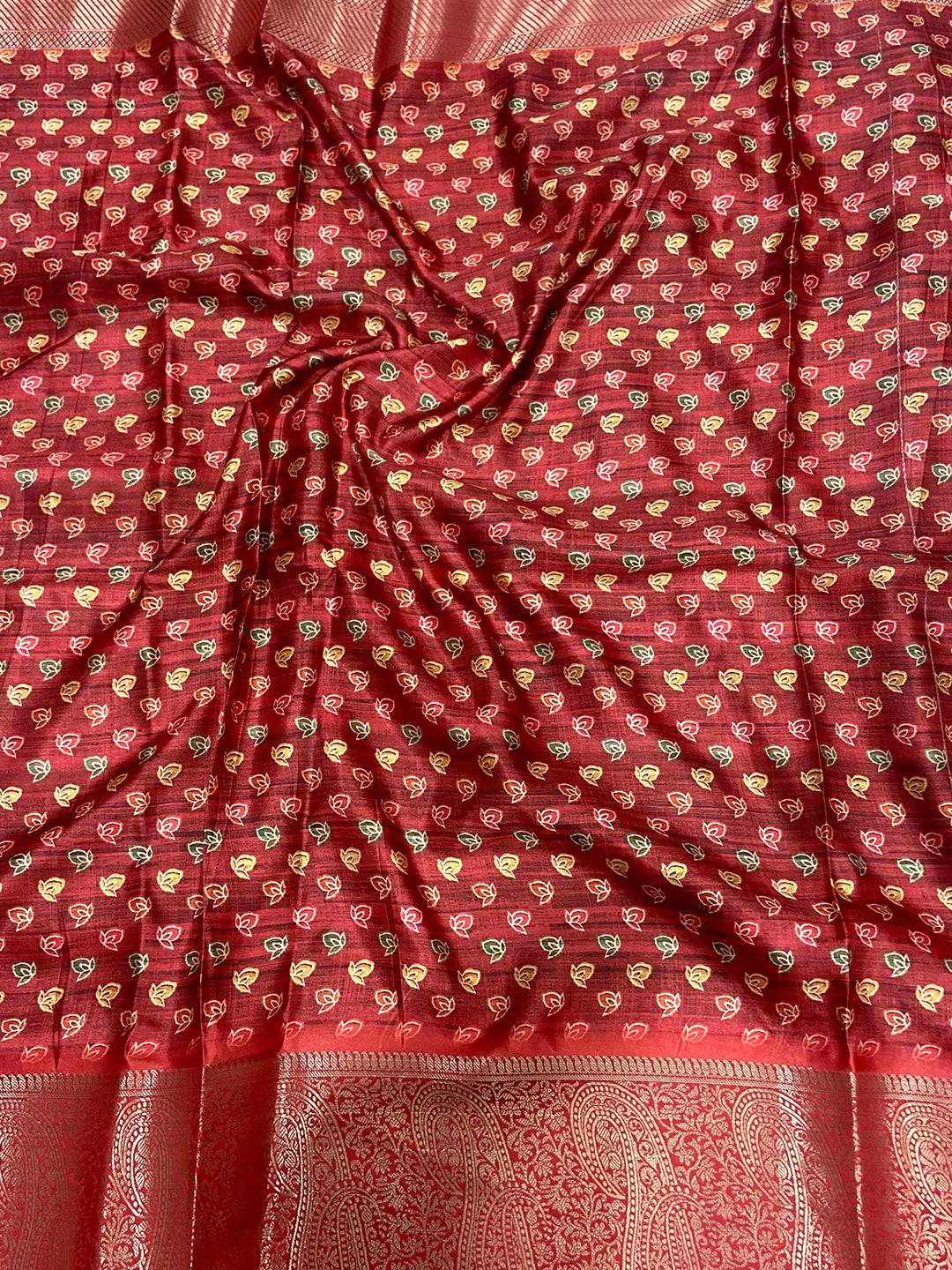 Multi Cherry Satin Kalamkari Saree