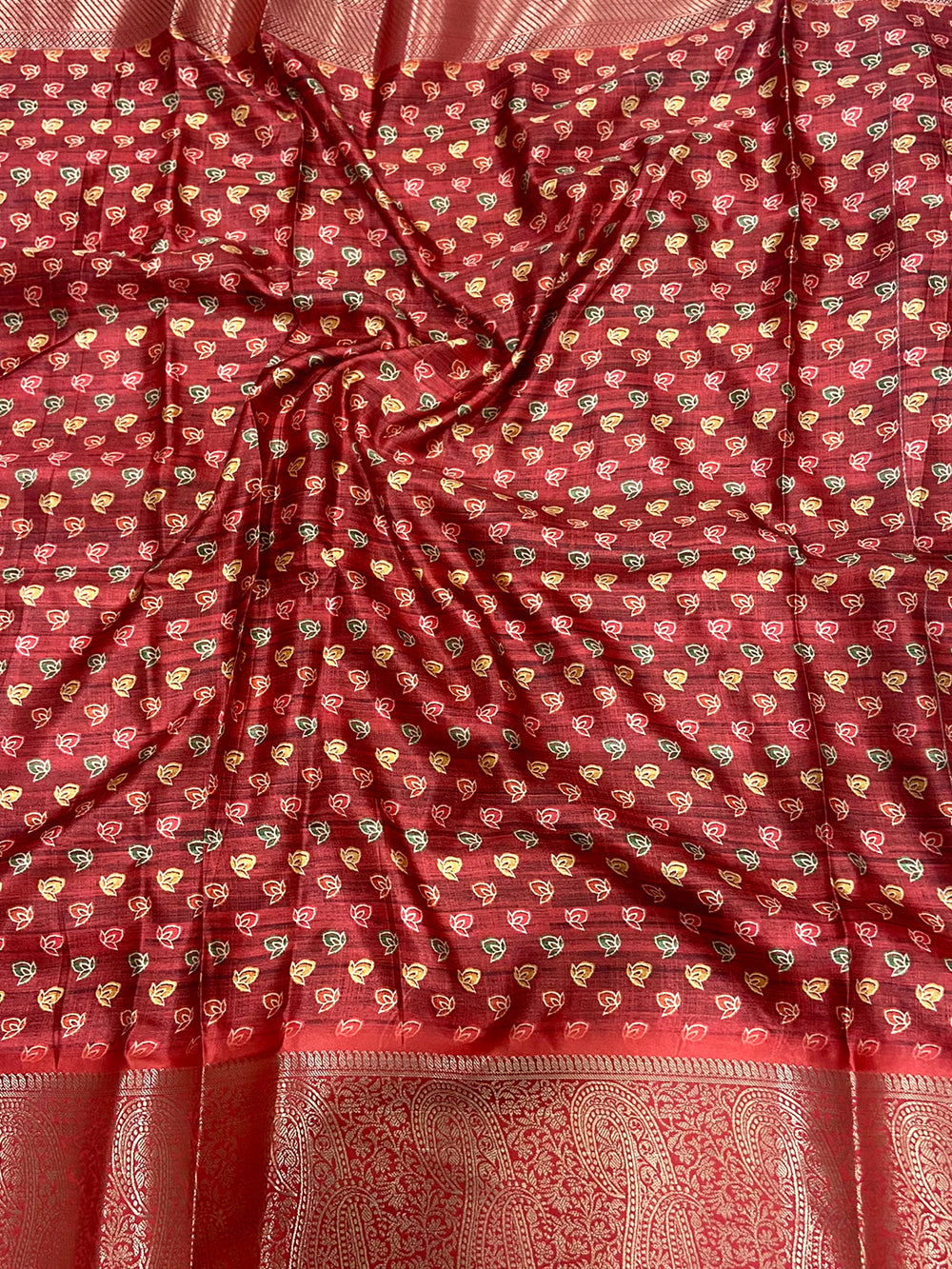 Multi Cherry Satin Kalamkari Saree