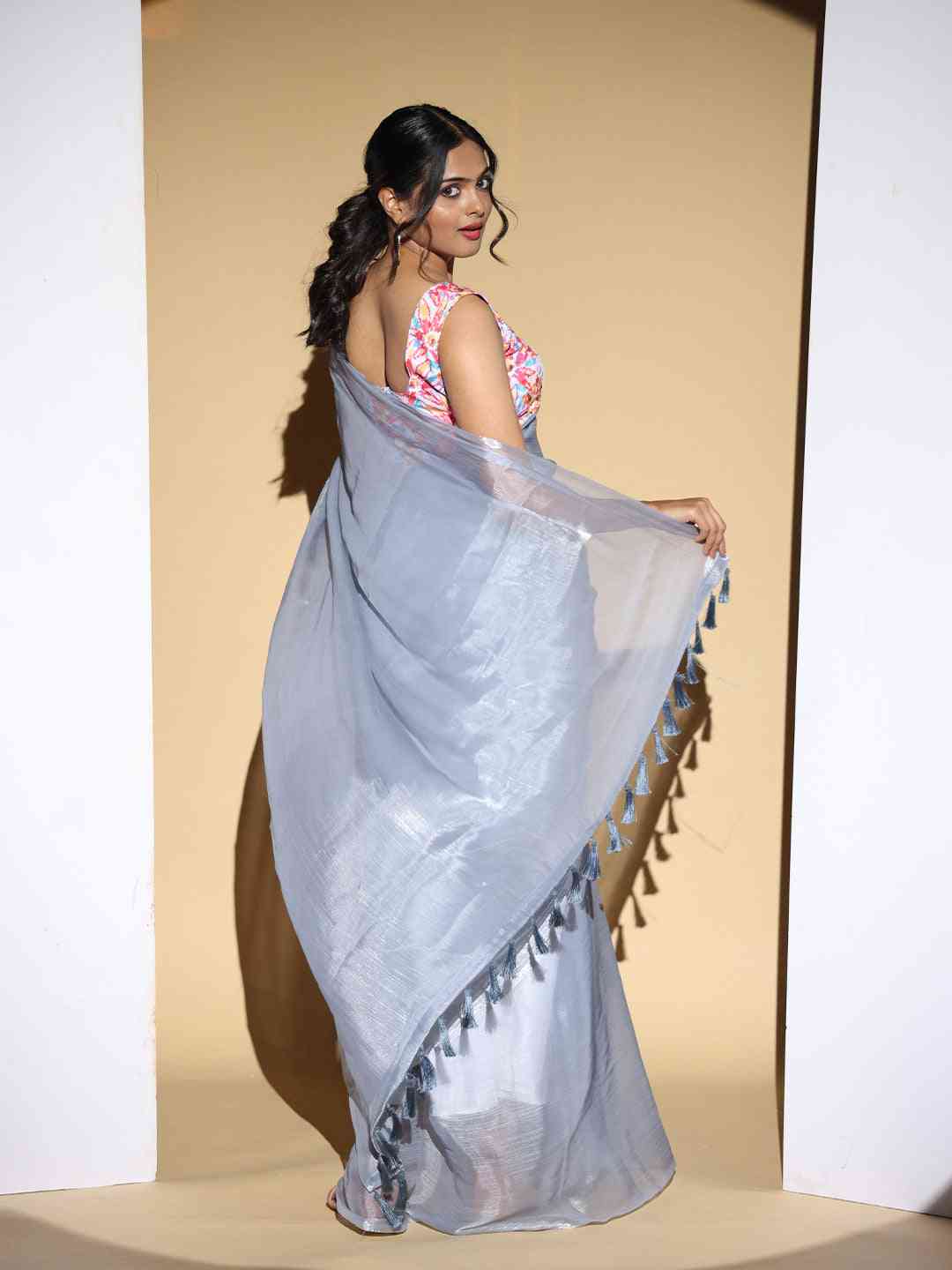 Chiffon Dual Tone Party Wear Designer Saree