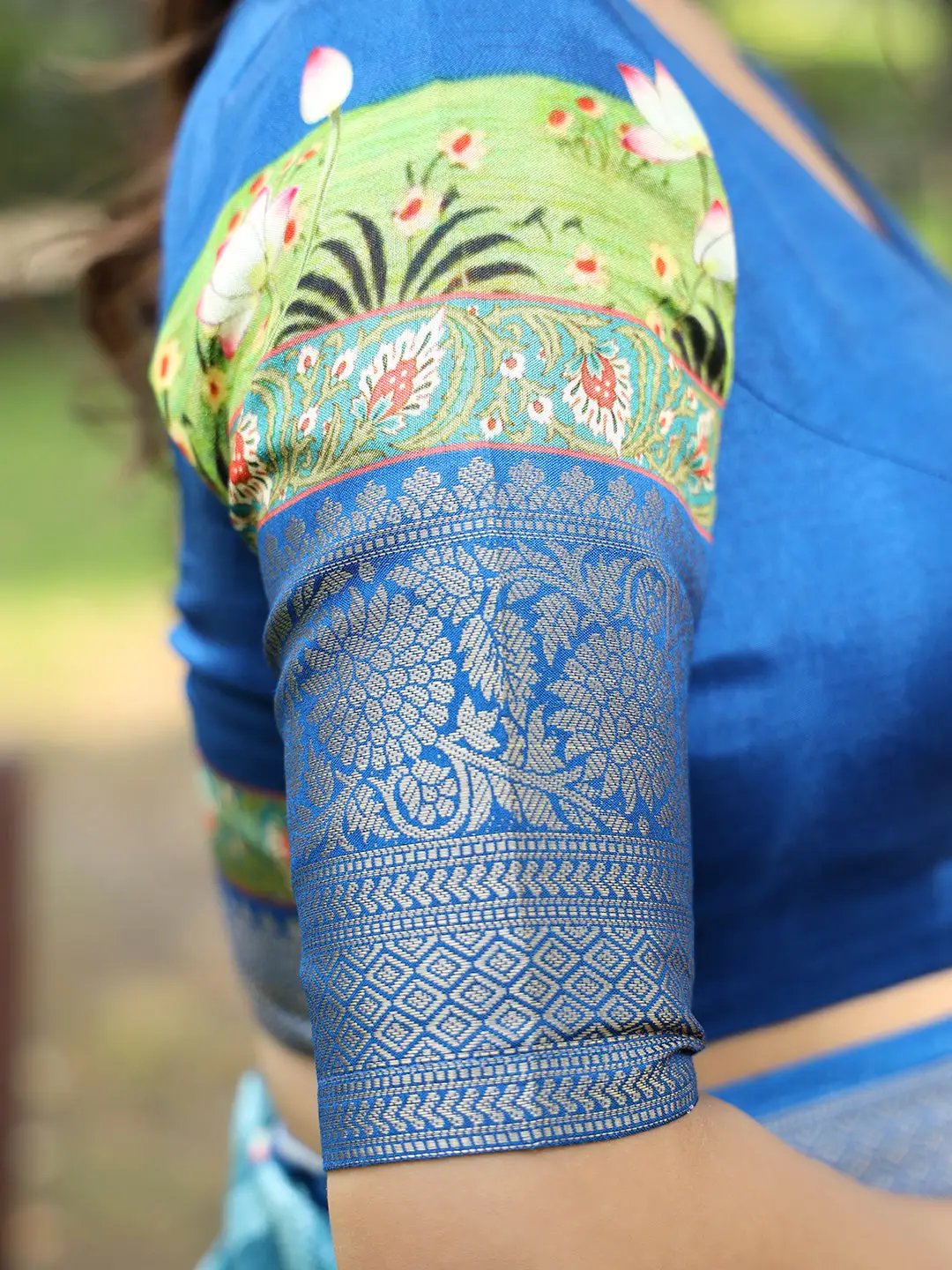  Blue Viscose Dola Silk Saree With Pichwai Kalamkari Print