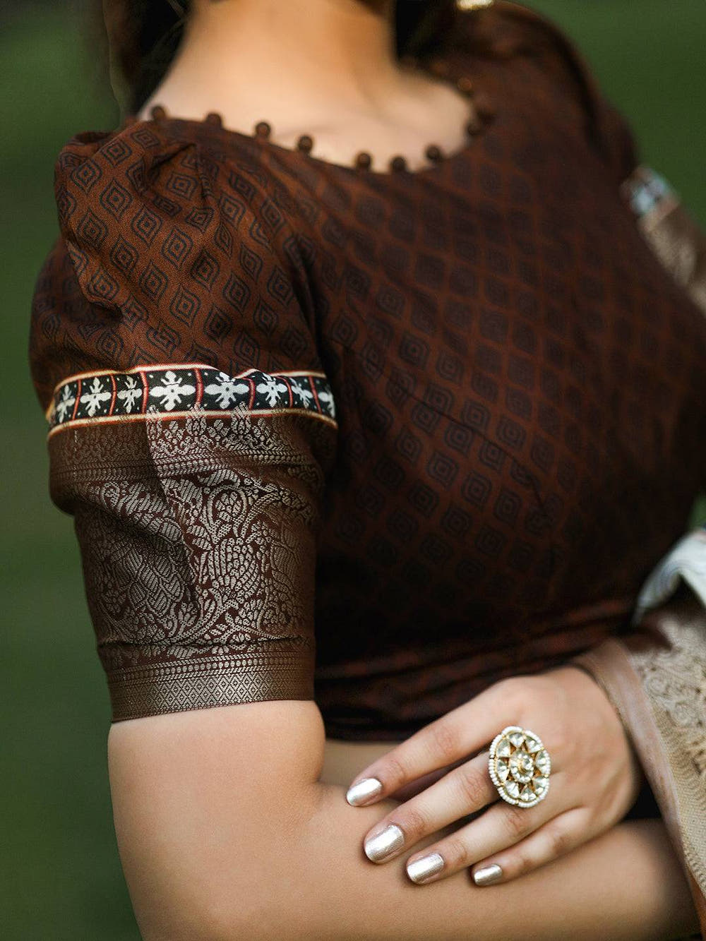 Silver Batik Pen kalamkari Saree With Zari Weaving Pallu