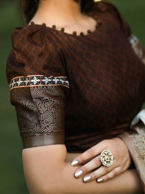 Silver Batik Pen kalamkari Saree With Zari Weaving Pallu