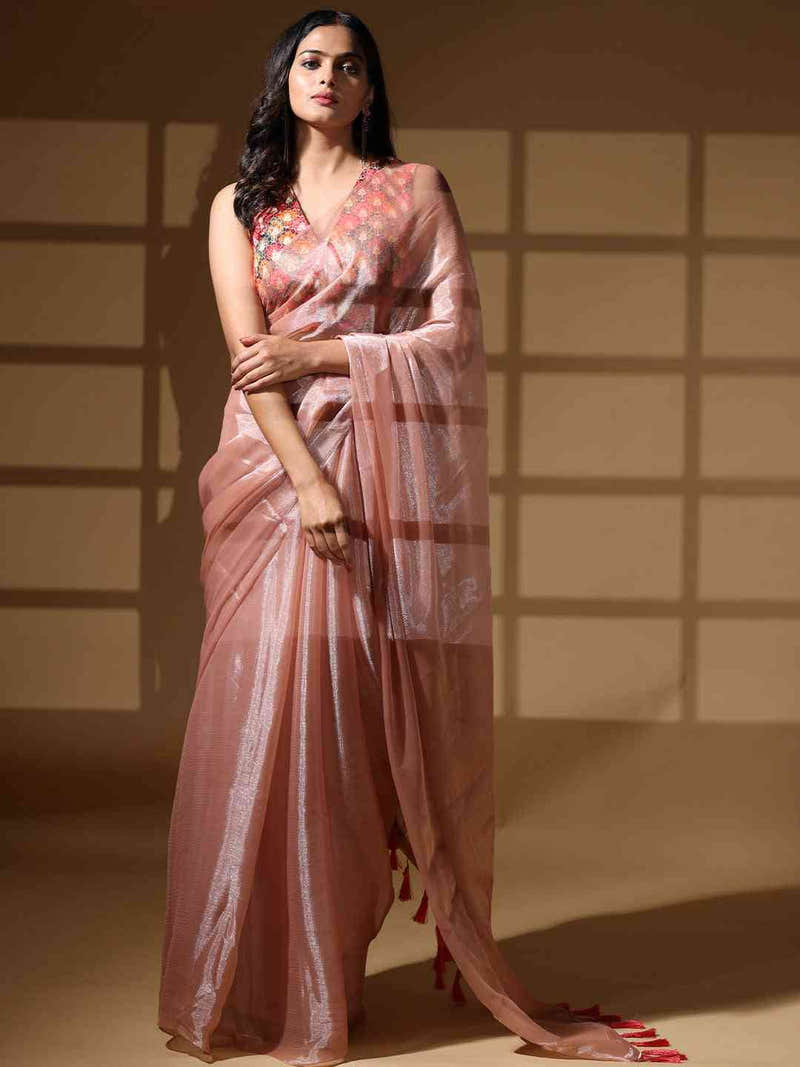 Peach Colour Chiffon Dual Tone Party Wear Design Saree