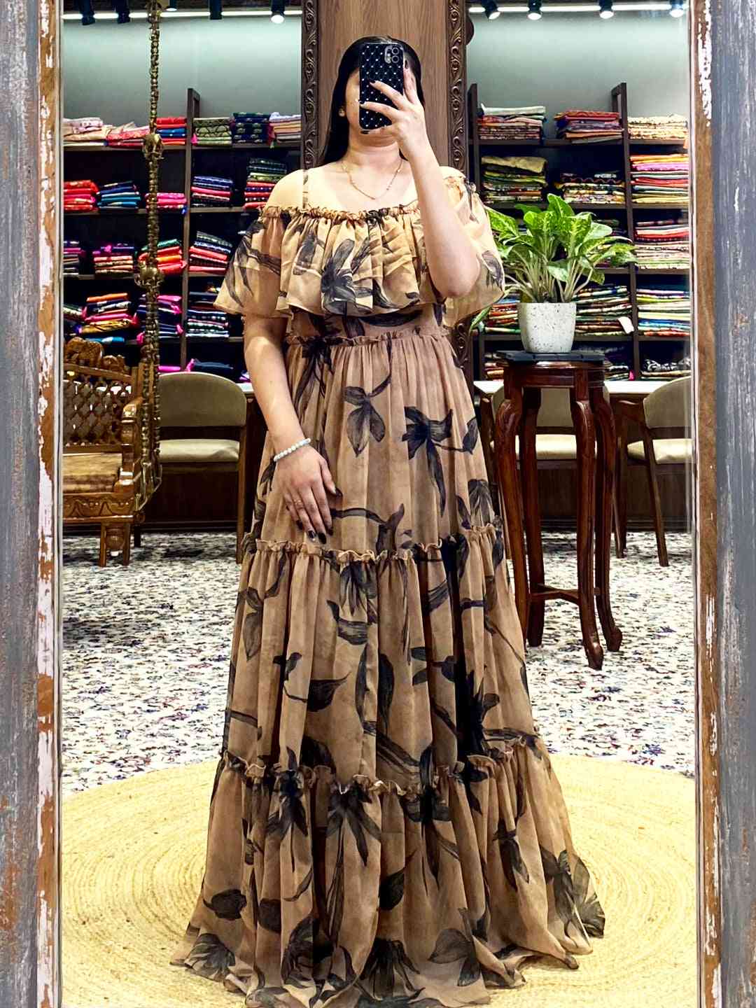 Botanical Off-Shoulder Ruffle Dress
