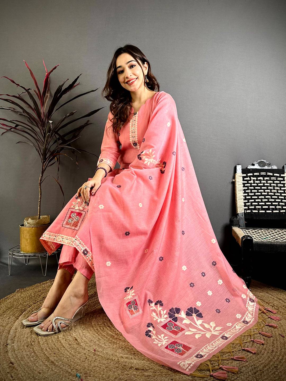 Rose Bloom Mul Cotton Suit Set