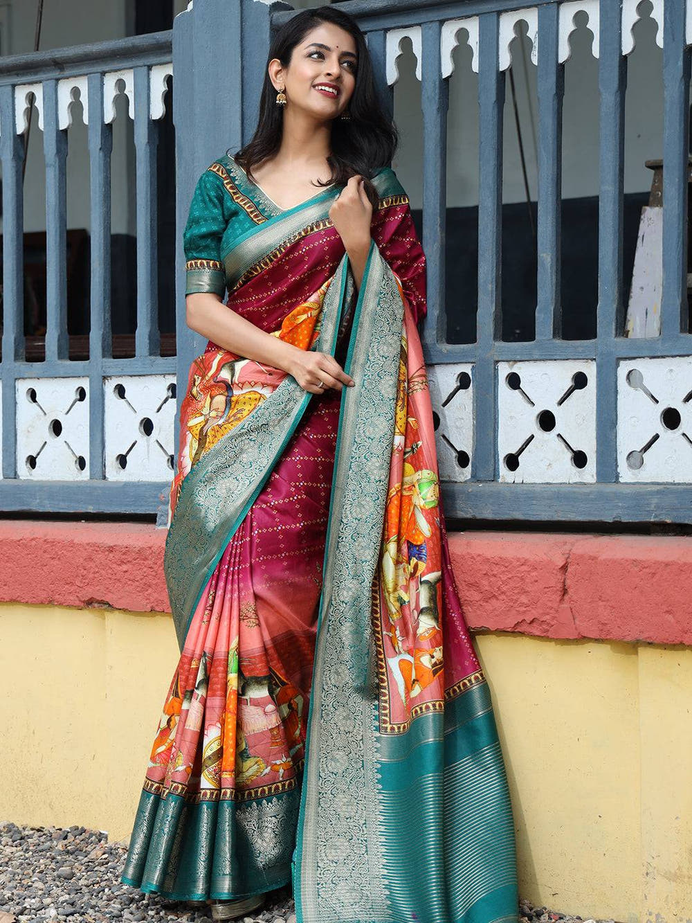 Rani Pure Viscose Dola Silk Saree with Bhandhej Print