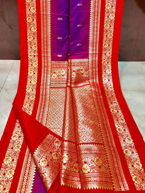 Gold Zari Woven Purple Soft Silk Saree

