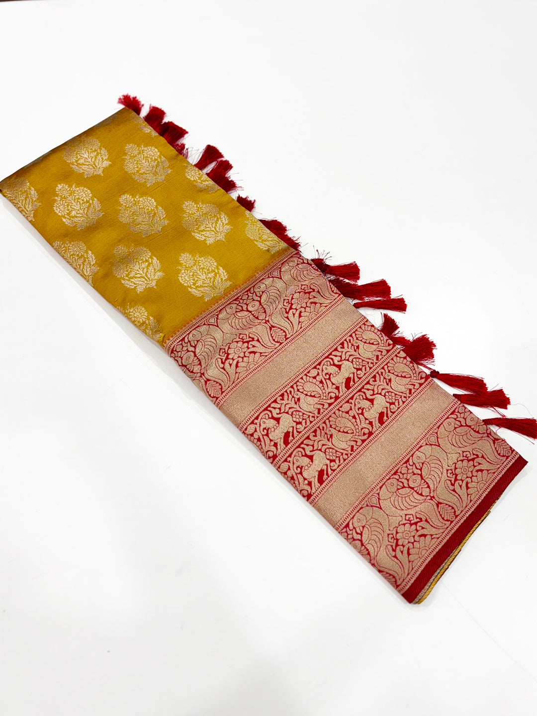 Mustard Yellow Woven Design Banarasi Saree