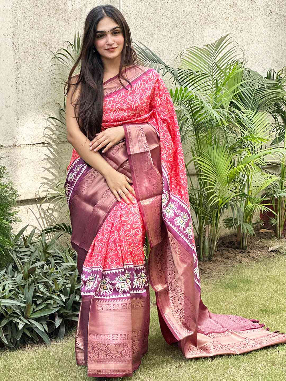Soft silk Bandhej saree with vibrant digital print design