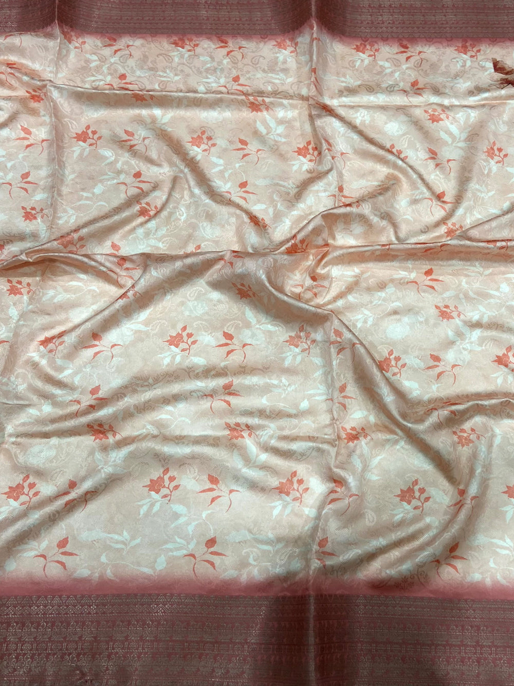 Peach Digital Print Soft Dola Silk Saree