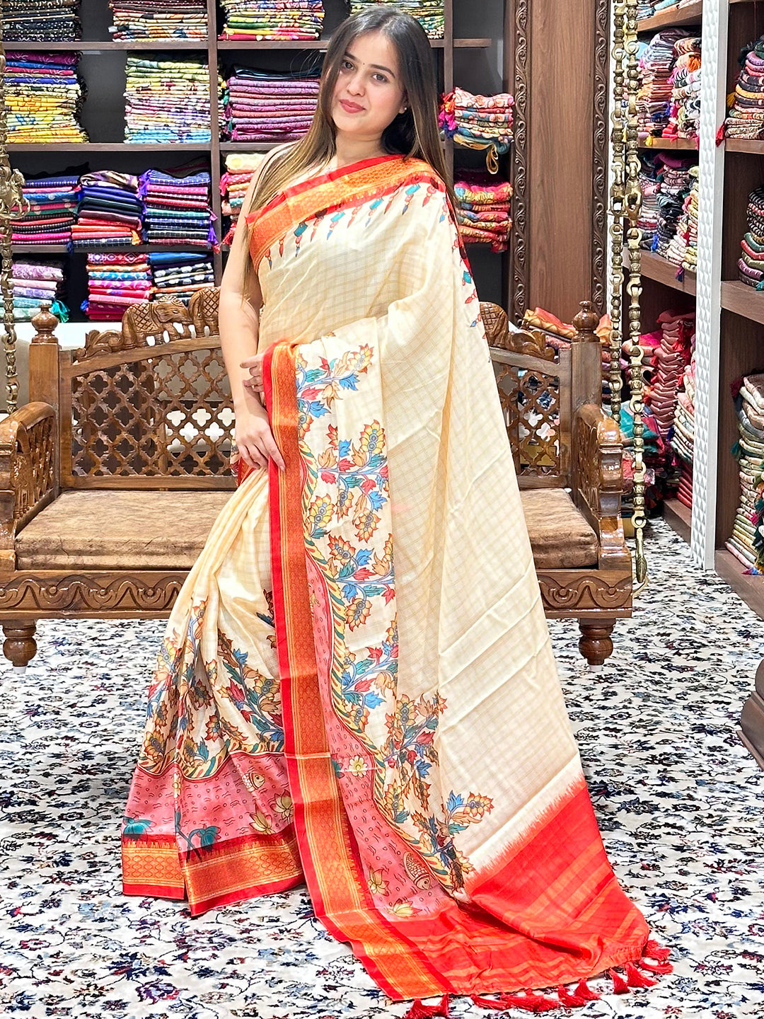 Stylish Uppada Silk Saree With Kalamkari Digital Print
