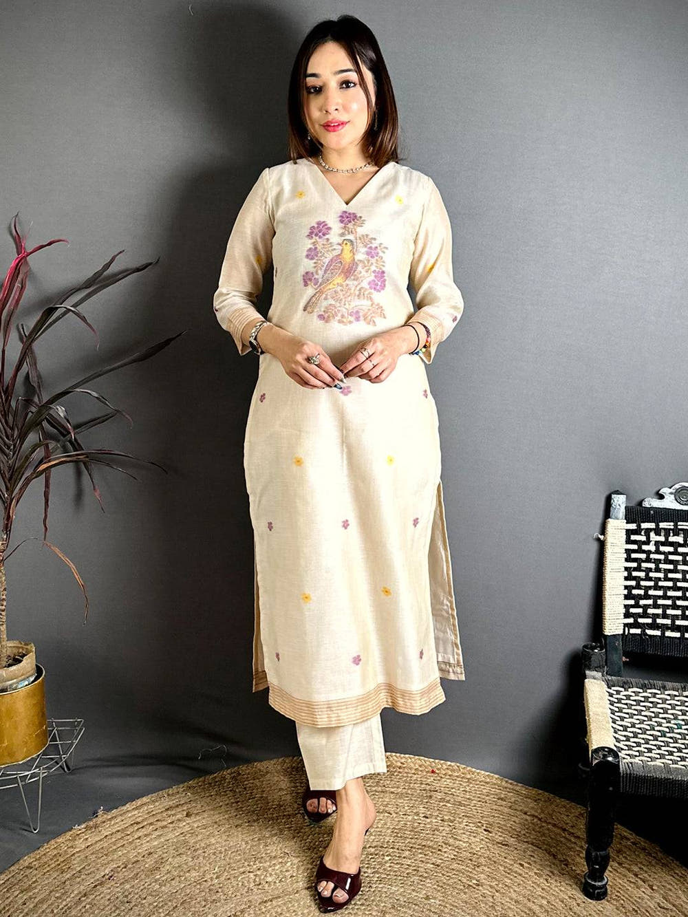 Cream Grace Woven Floral Dress


