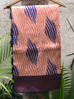Close-up of Peach Tussar Silk Abstract Print Ikkat Saree