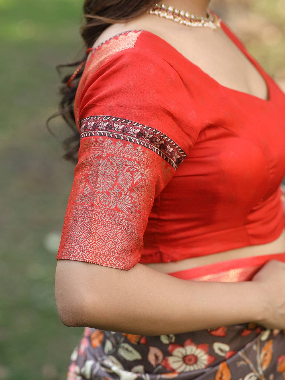 Grey Ajrak Block & Hand Kalamkari Print Pure Viscose Saree