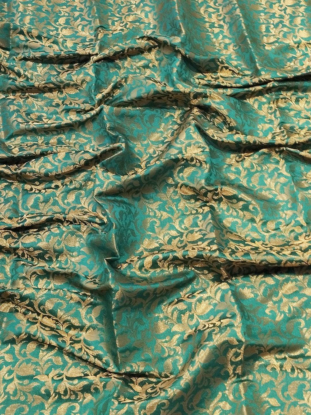 Brocade zari blouse fabric in teal and gold