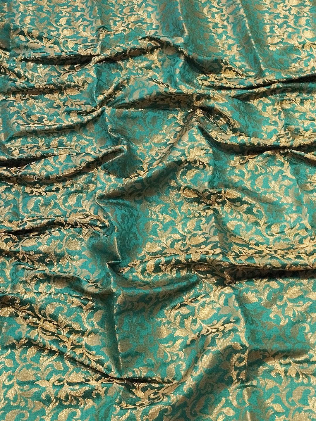 Brocade zari blouse fabric in teal and gold
