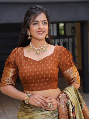 Olive Viscose Dola Silk Saree With Zari Weaving Pallu