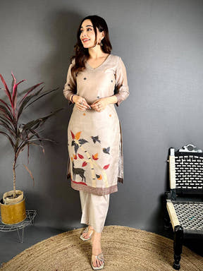 Royal Beige Floral Fusion Dress

