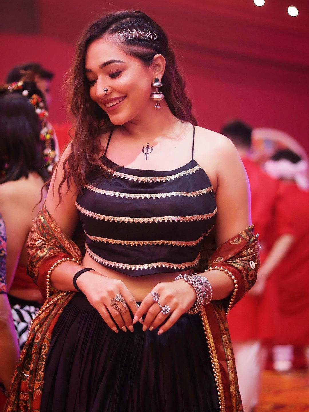 Reven Black Lehenga With Beaded Dupatta