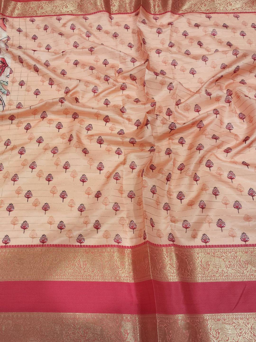 Ethereal Pink Kalamkari Printed Saree

