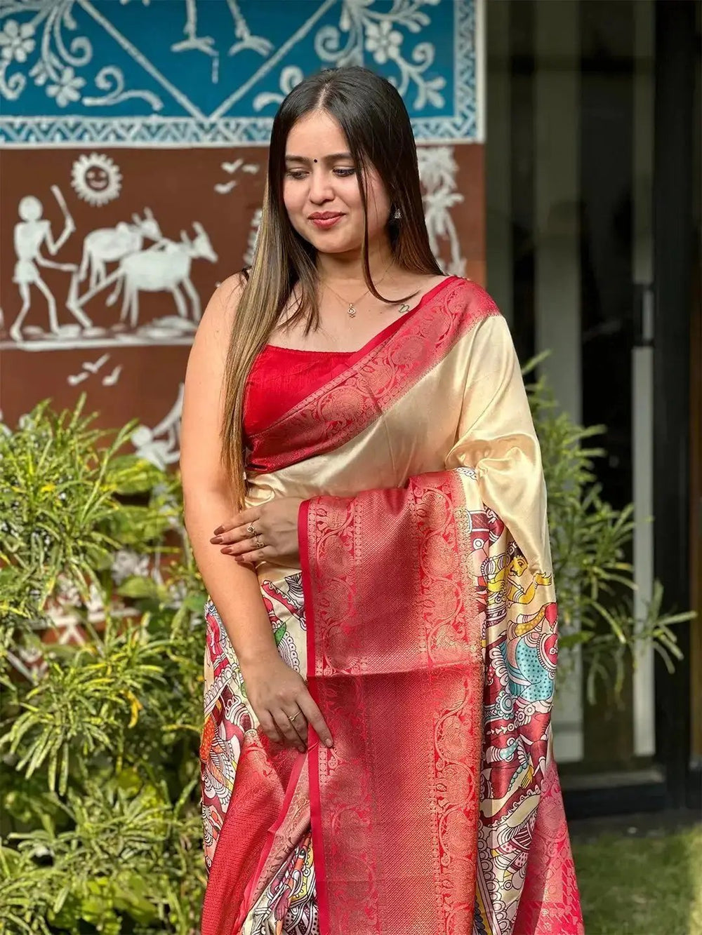 Elegant Kalamkari Saree in soft silk with vibrant digital prints