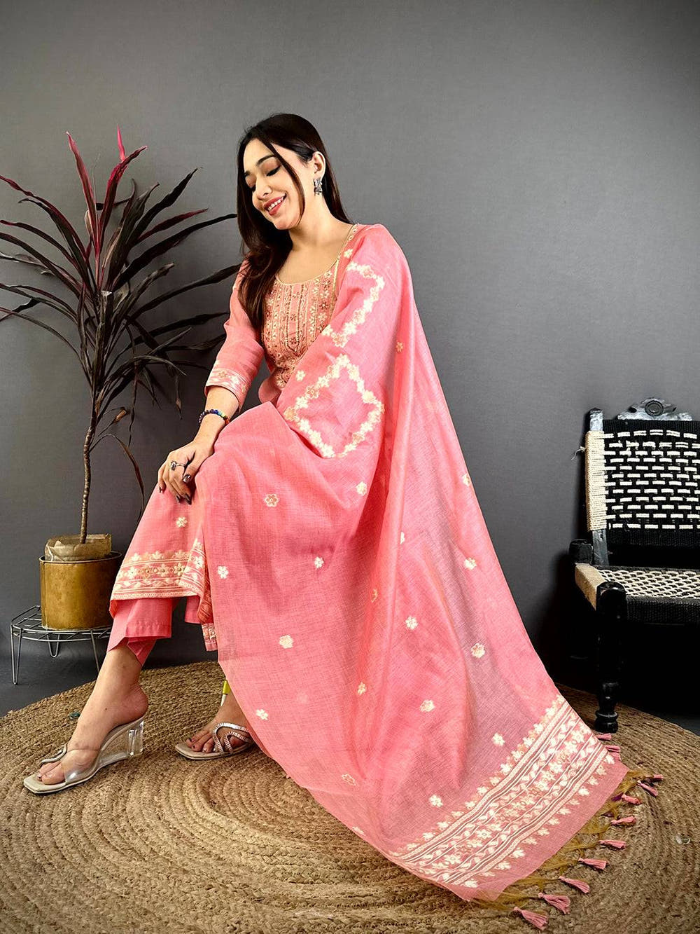 Pink Aura Hand Embroidered Suit Set