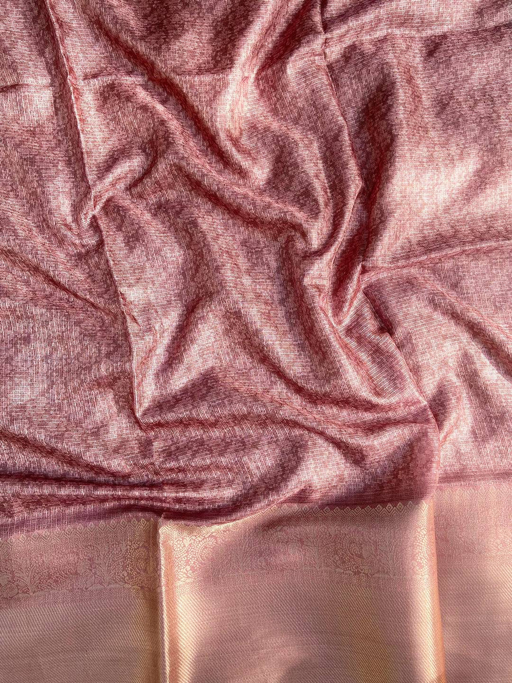 Textured fabric of Pista Kota Doriya saree with gold border