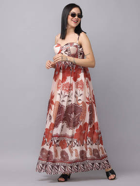 Side view of blush cream floral print dress