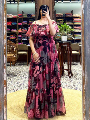 Brown Georgette Abstract Dress
