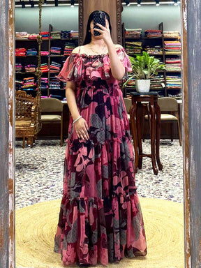 Brown Georgette Abstract Dress