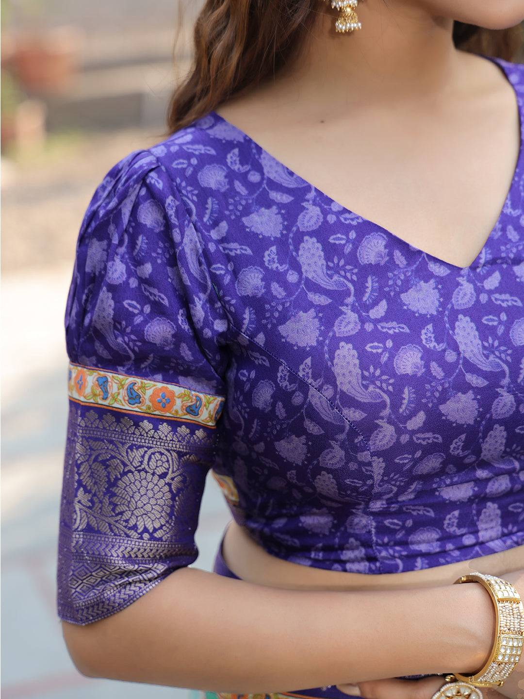 Sky Blue Colour Phulkari Design Zari Weaving Pallu Saree