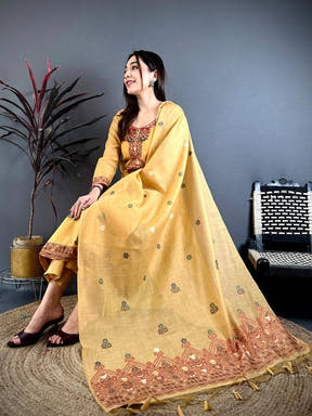 Mustard Grace Hand Embroidered Suit Set