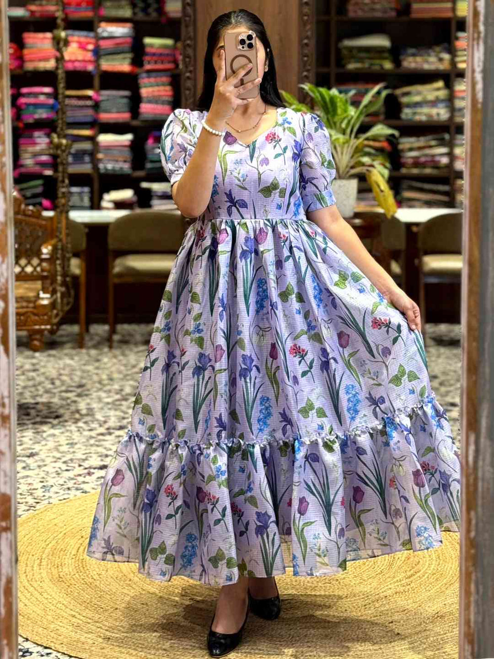 Lavender Floral Print Midi Dress