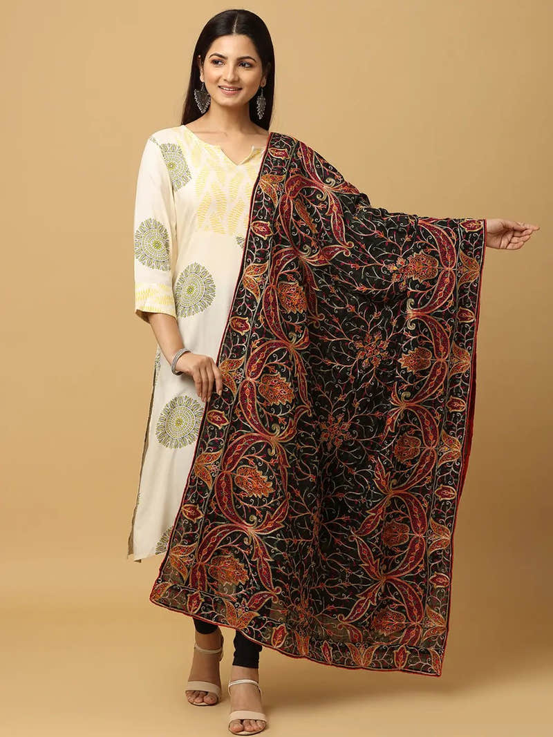 Black Brown Rust Paisley Pashmina Dupatta